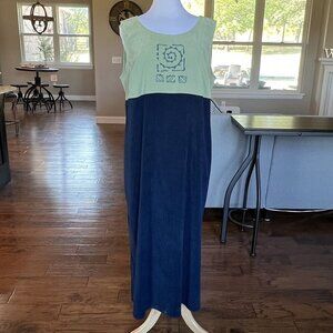 Vintage Jessica Howard Woman Size 18 Dress Long Midi Maxi Blue Green Sleeveless
